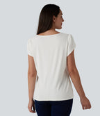 T-shirt casual col V manches courtes pétale