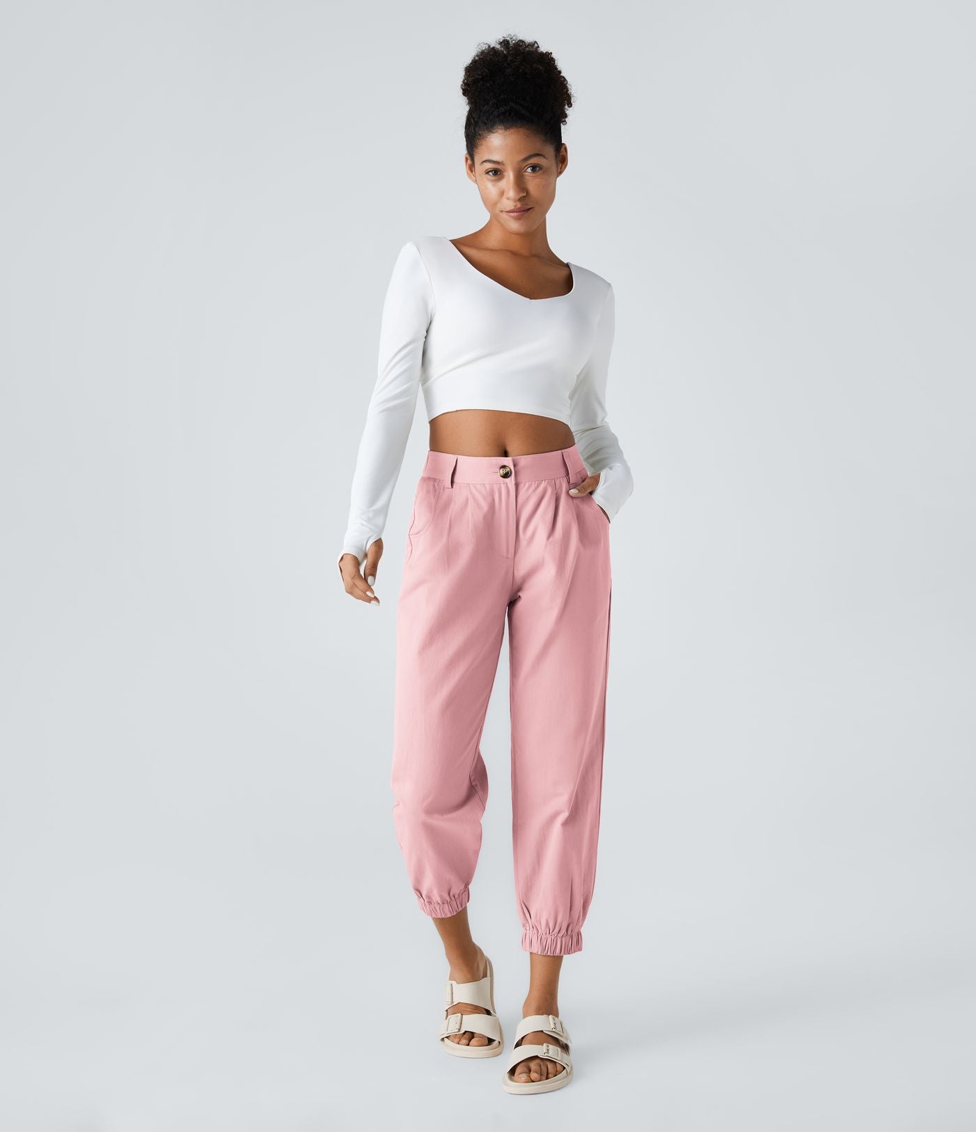 Joggings décontractés à taille mi-haute avec poches