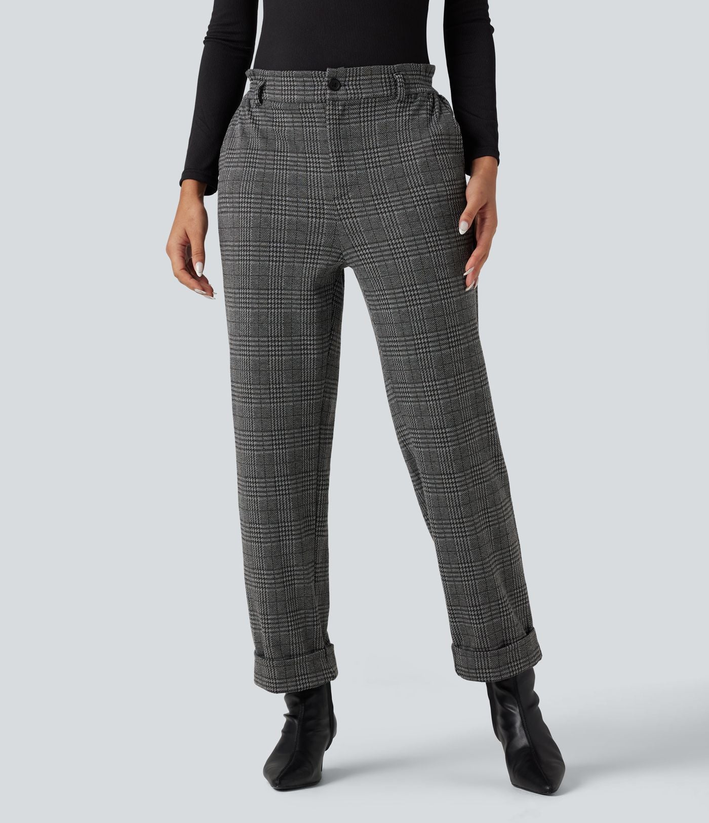 Pantalon tailleur Halara Flex™ pied-de-poule à carreaux coupe droite taille haute avec poches