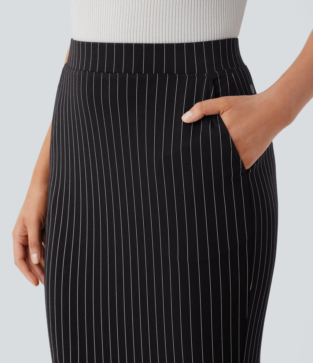 Jupe de travail moulante rayée taille haute avec poches et fentes effet frais InstantCool