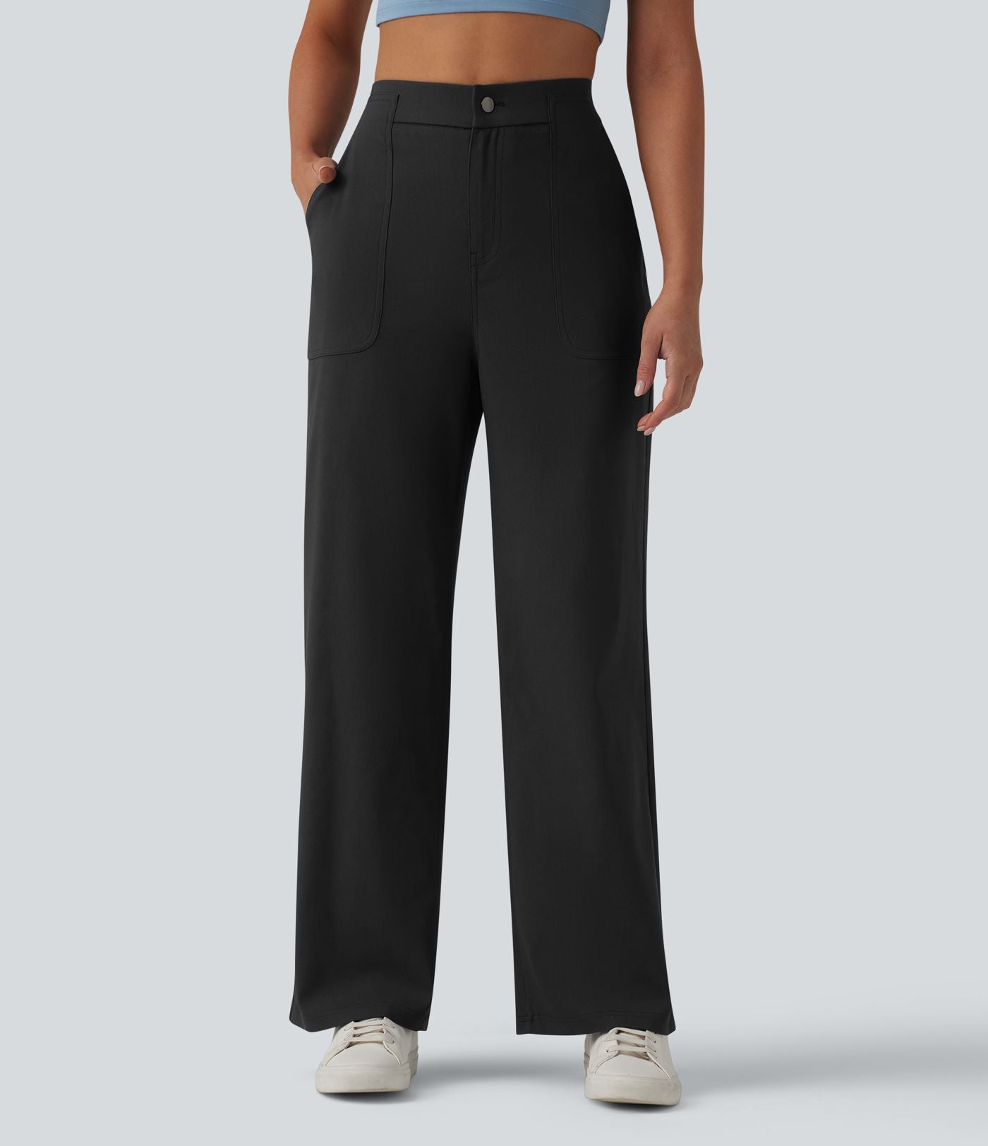 Pantalon casual droit taille haute avec poches