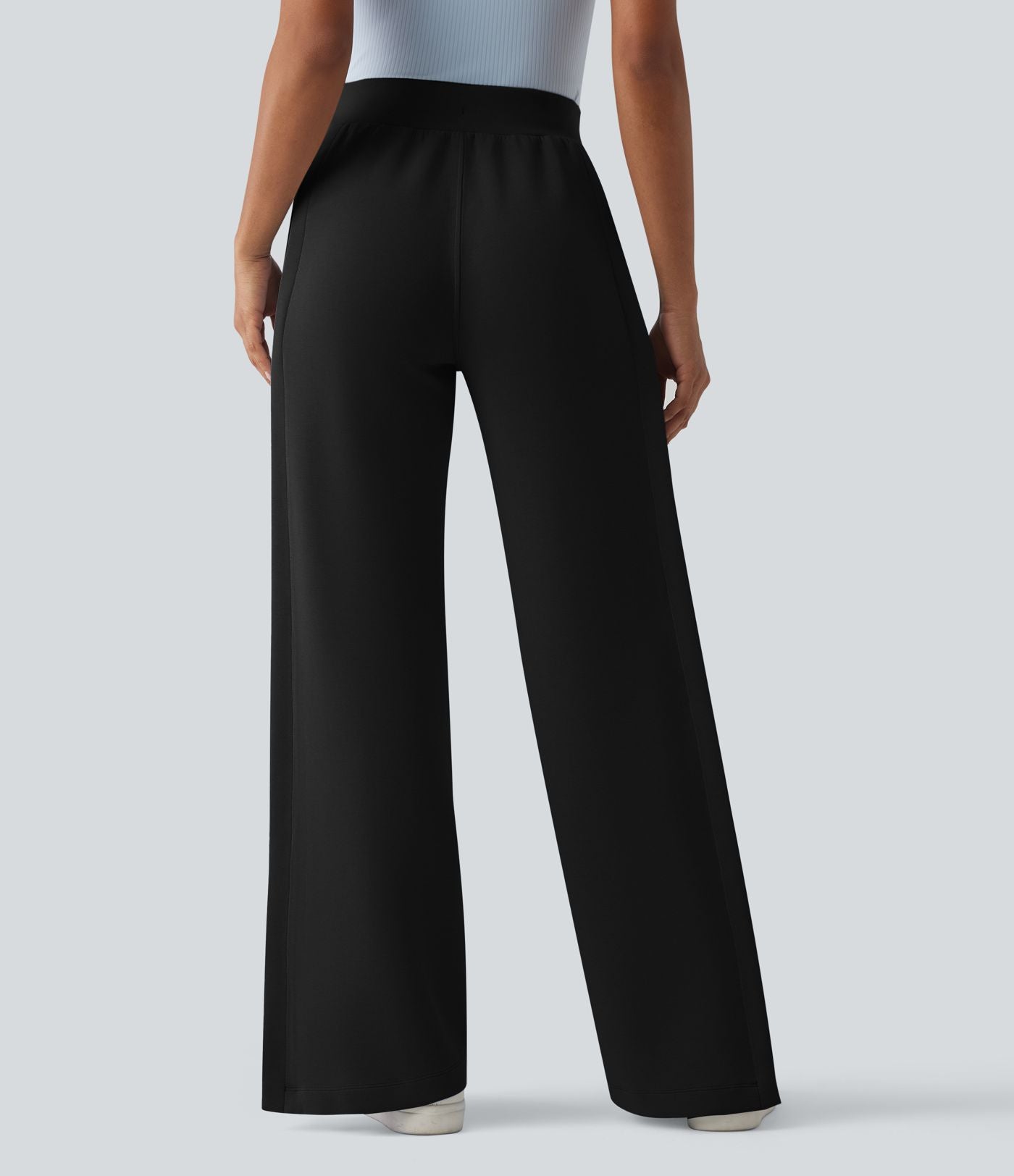 SpacerTek™ Pantalon large fluide décontracté taille haute avec cordon de serrage intérieur, côtes contrastées, fentes et poches