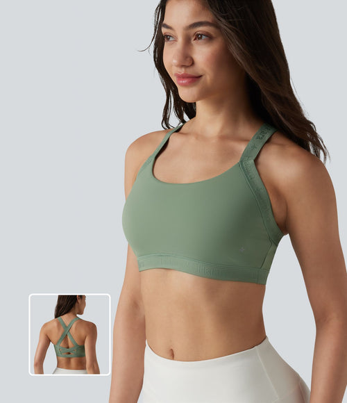 Brassière de sport effet frais InstantCool séchage rapide maintien léger avec bretelles croisées et dos nu, protection solaire UPF50+