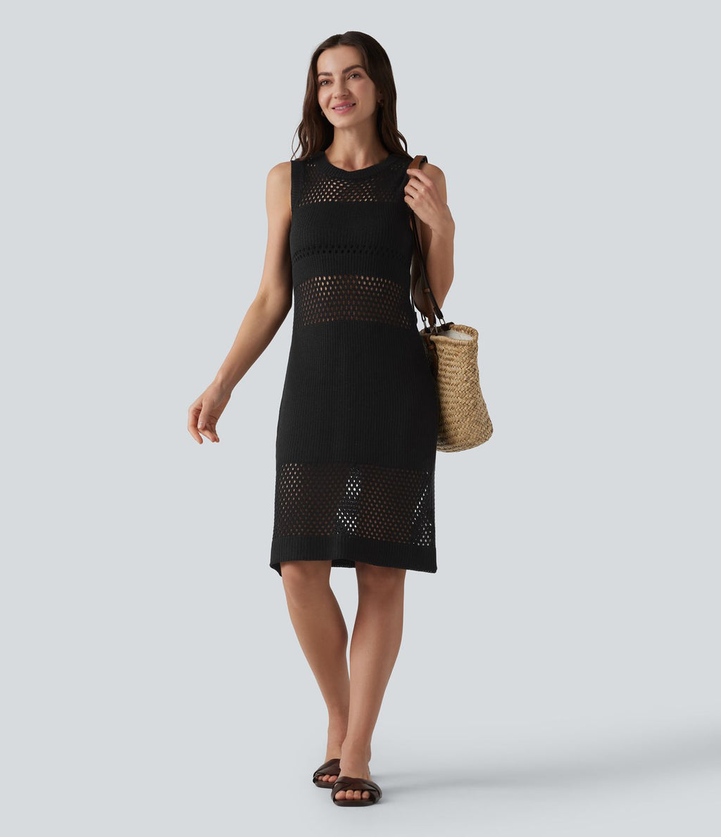 Robe mini sans manches à col rond avec découpes