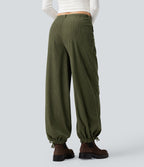 Pantalon décontracté large taille mi-haute en velours côtelé avec poches