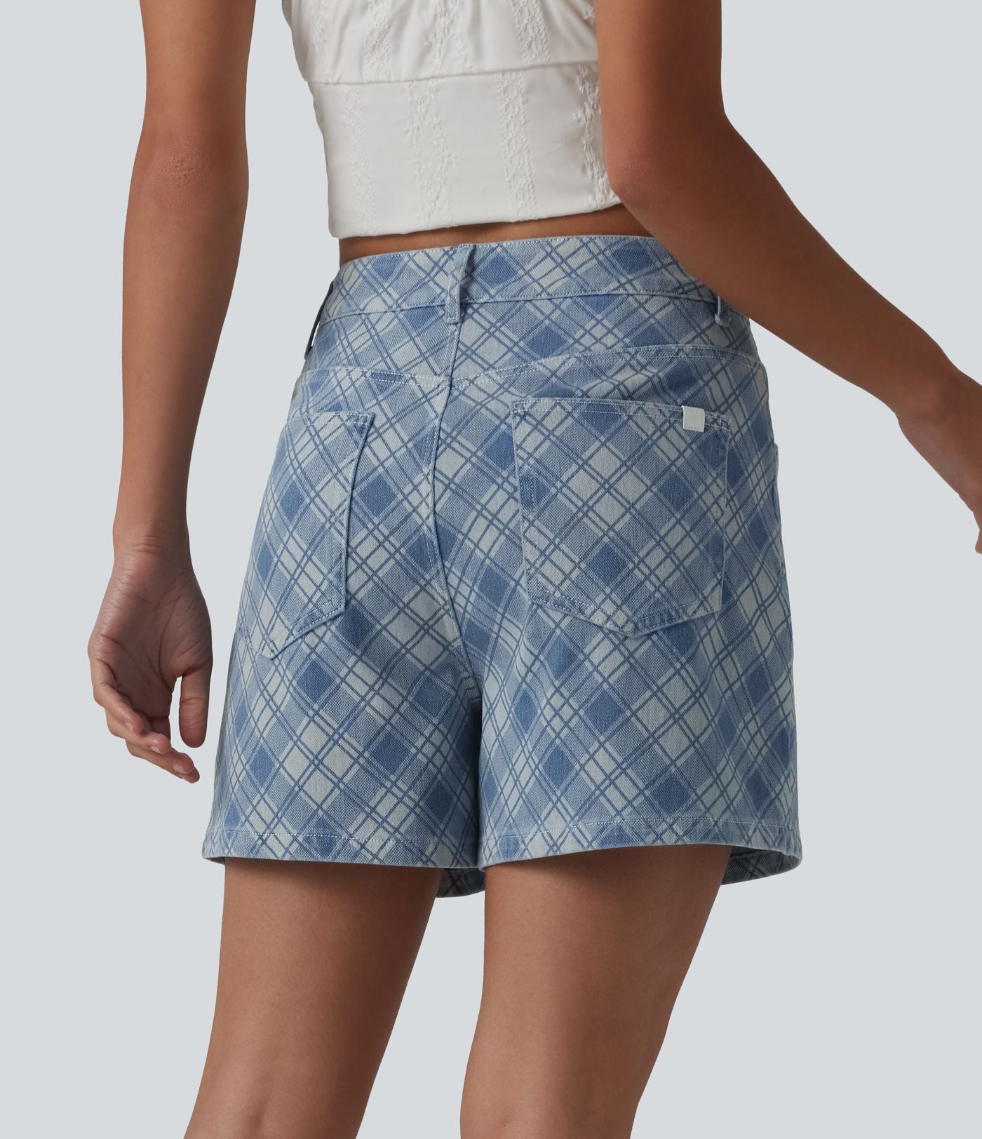 Short décontracté en denim à carreaux Halara Flex™ taille mi-haute 10 cm avec poches