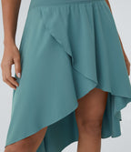 Breezeful™ Jupe Danse Fluide 2-en-1 à Taille Haute Volants Asymétriques Haut-Bas et Séchage Rapide