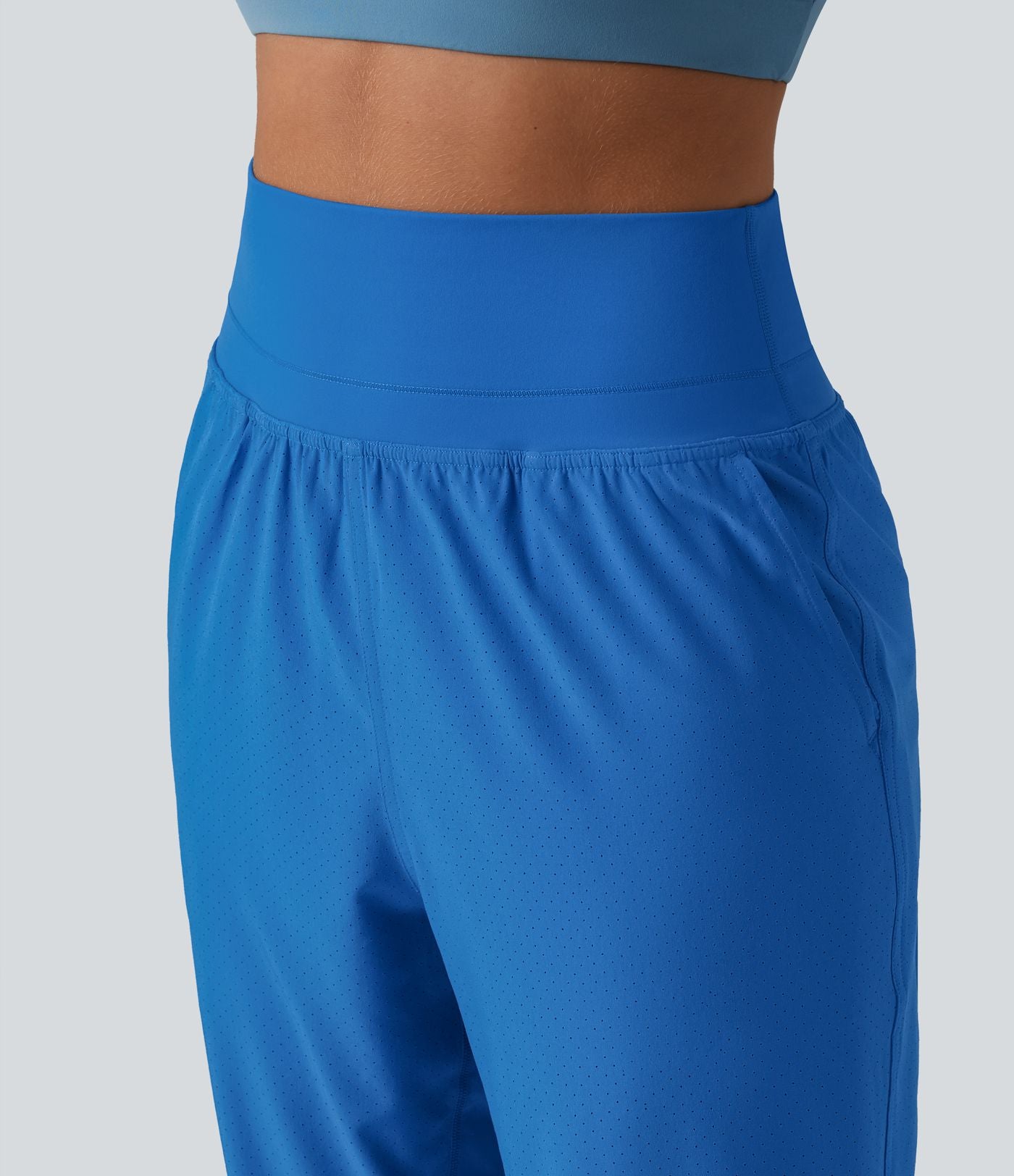 Pantalon de jogging 2 en 1 à taille haute, gainant et à séchage rapide, perforé, avec poches