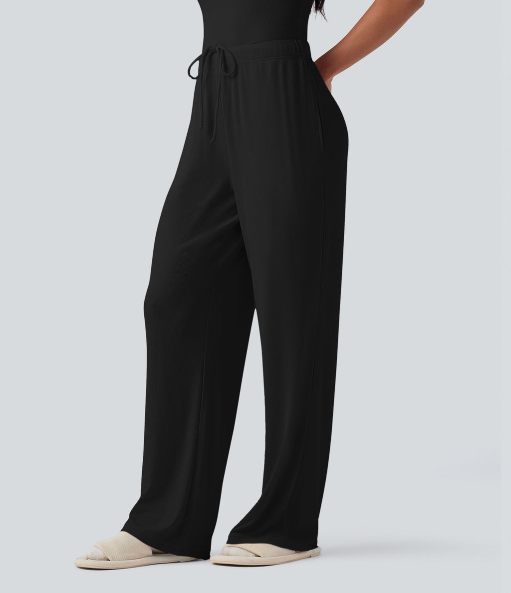 Pantalon d'intérieur taille moyenne avec cordon de serrage en maille côtelée avec poches