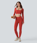Softlyzero™ Legging Yoga 7/8 Taille Haute avec Poche au Dos Découpe Croisée et Dentelle Contrastante