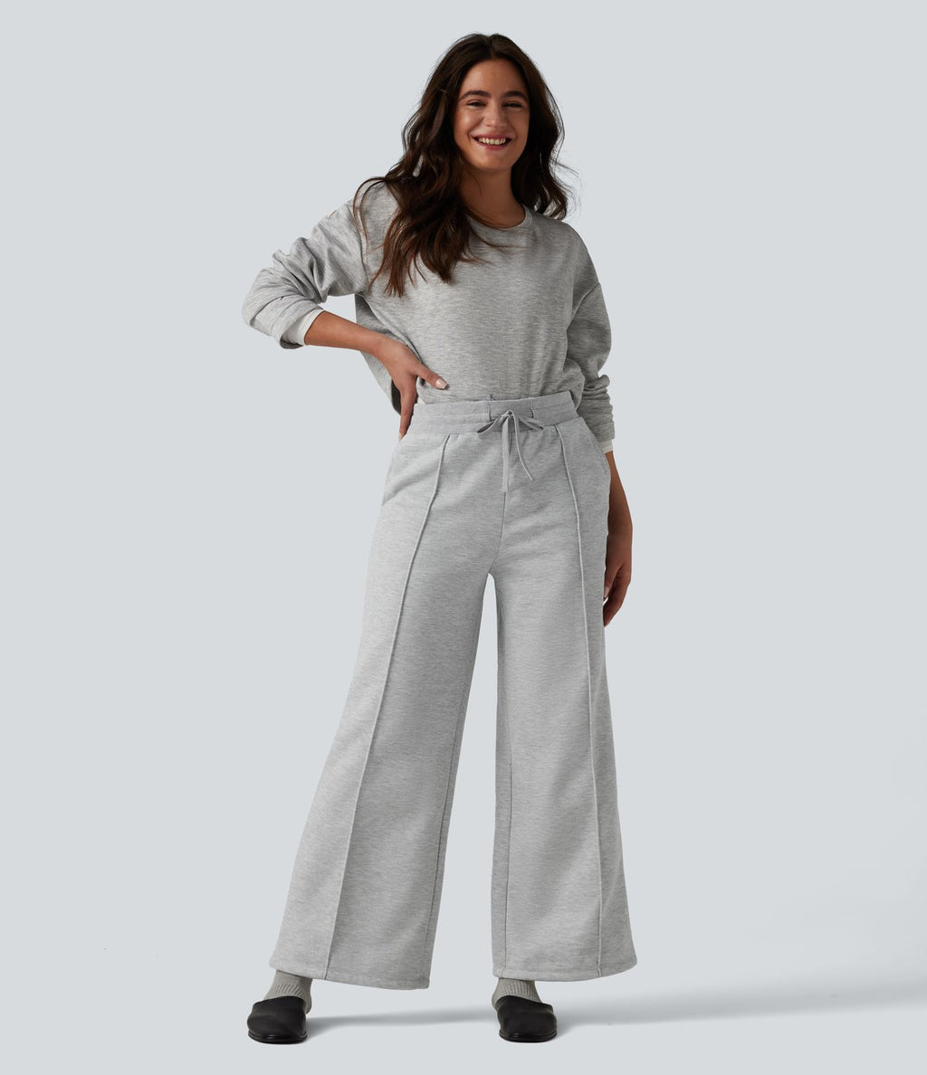 Pantalon thermique coupe droite taille haute avec cordon de serrage et poches