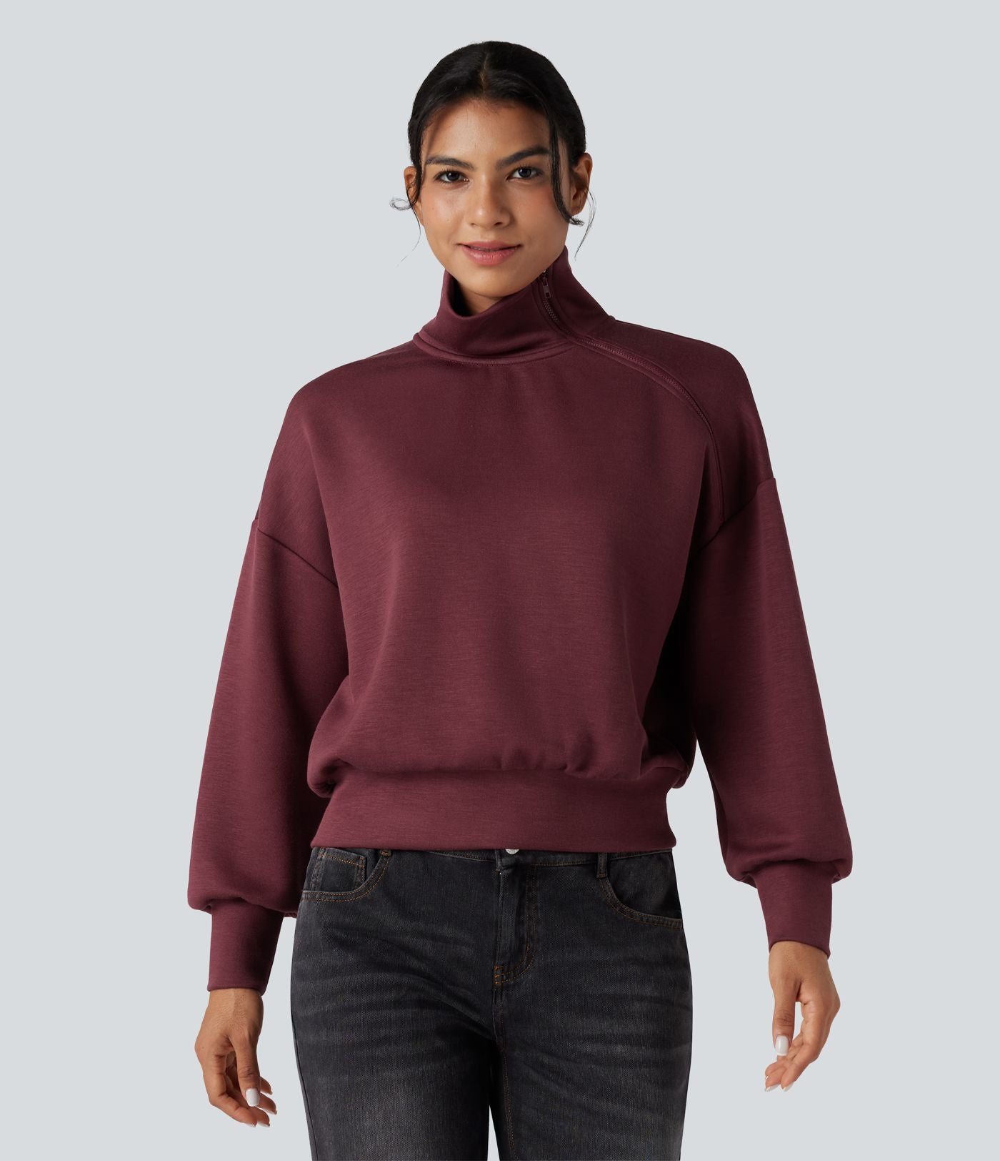 Sweat-shirt oversize SpacerTek™ col tunnel et demi-fermeture éclair