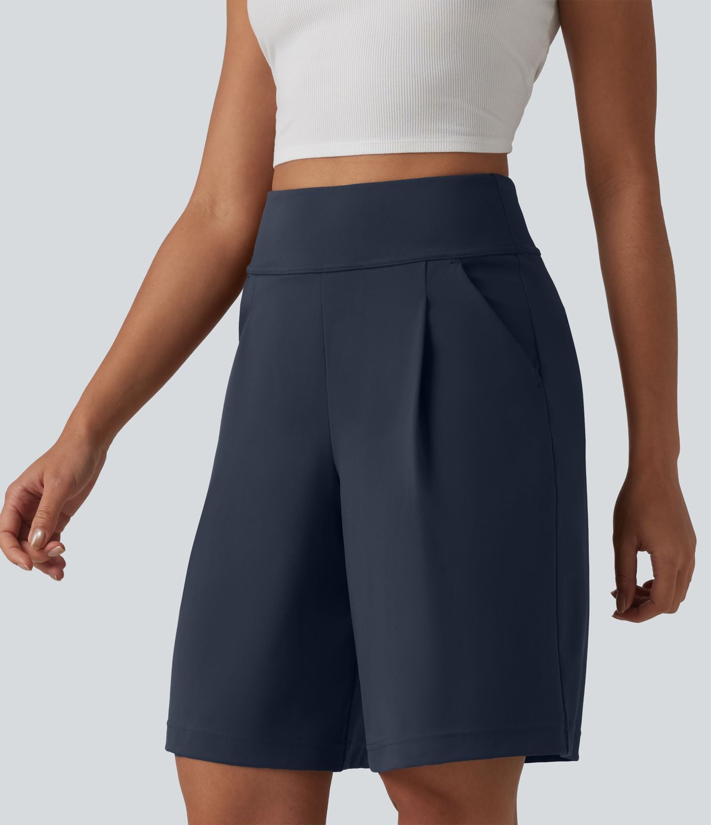 DayStretch Short tailleur bermuda plissé taille haute 25,5 cm avec poches