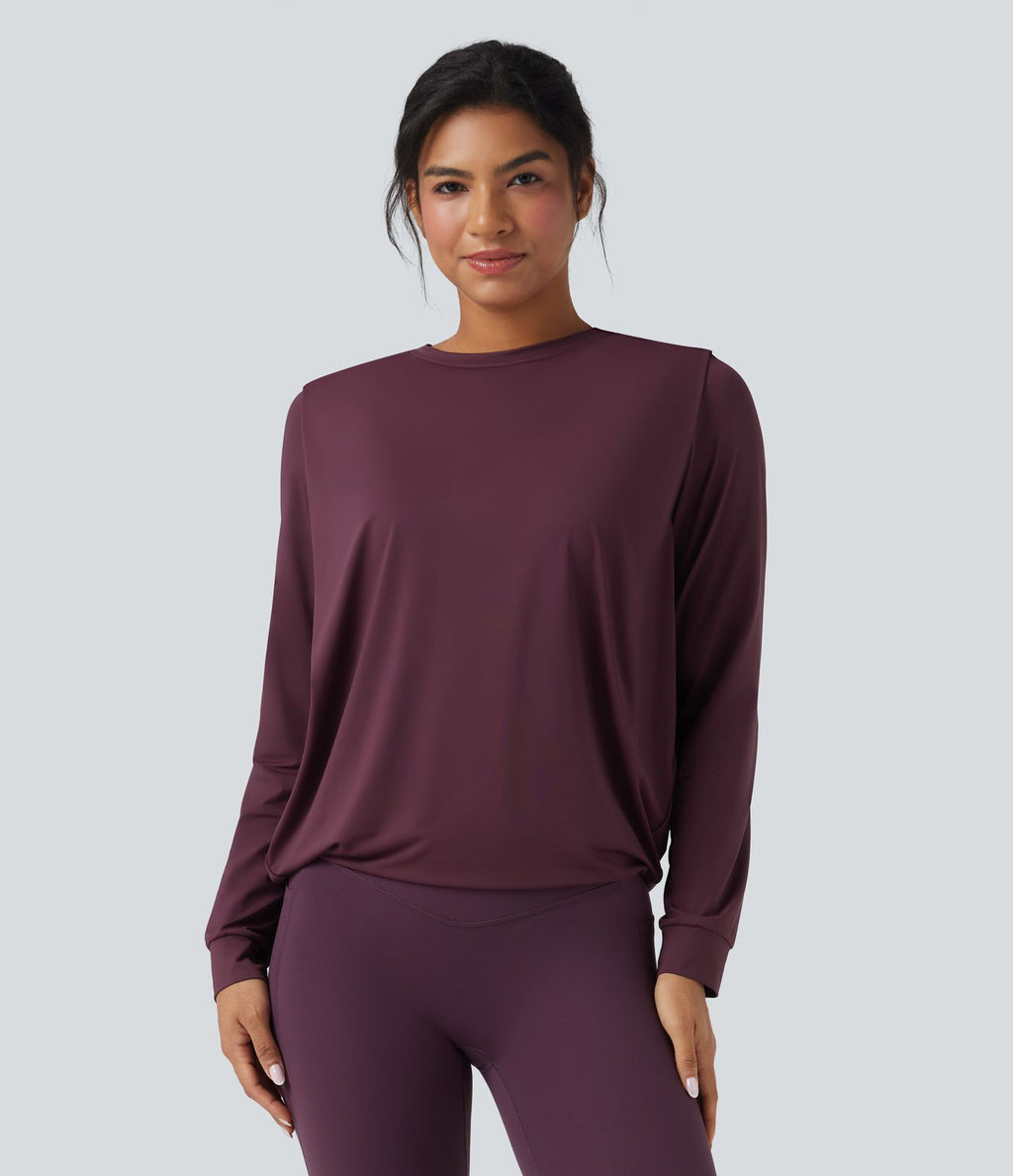 Haut de sport yoga col rond manches longues froncé - UPF50+