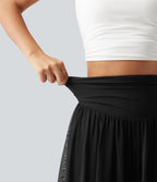 Short 2-en-1 taille haute gainant avec détails froncés, mesh contrasté avec poches, 7,5 cm