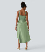 Breezeful™ Robe Casual 2 Pièces Dos Nu Haut Bas Poche Latérale Fluide Séchage Rapide