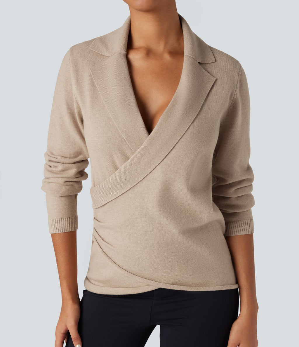 Pull tailleur cache-cœur col V manches longues