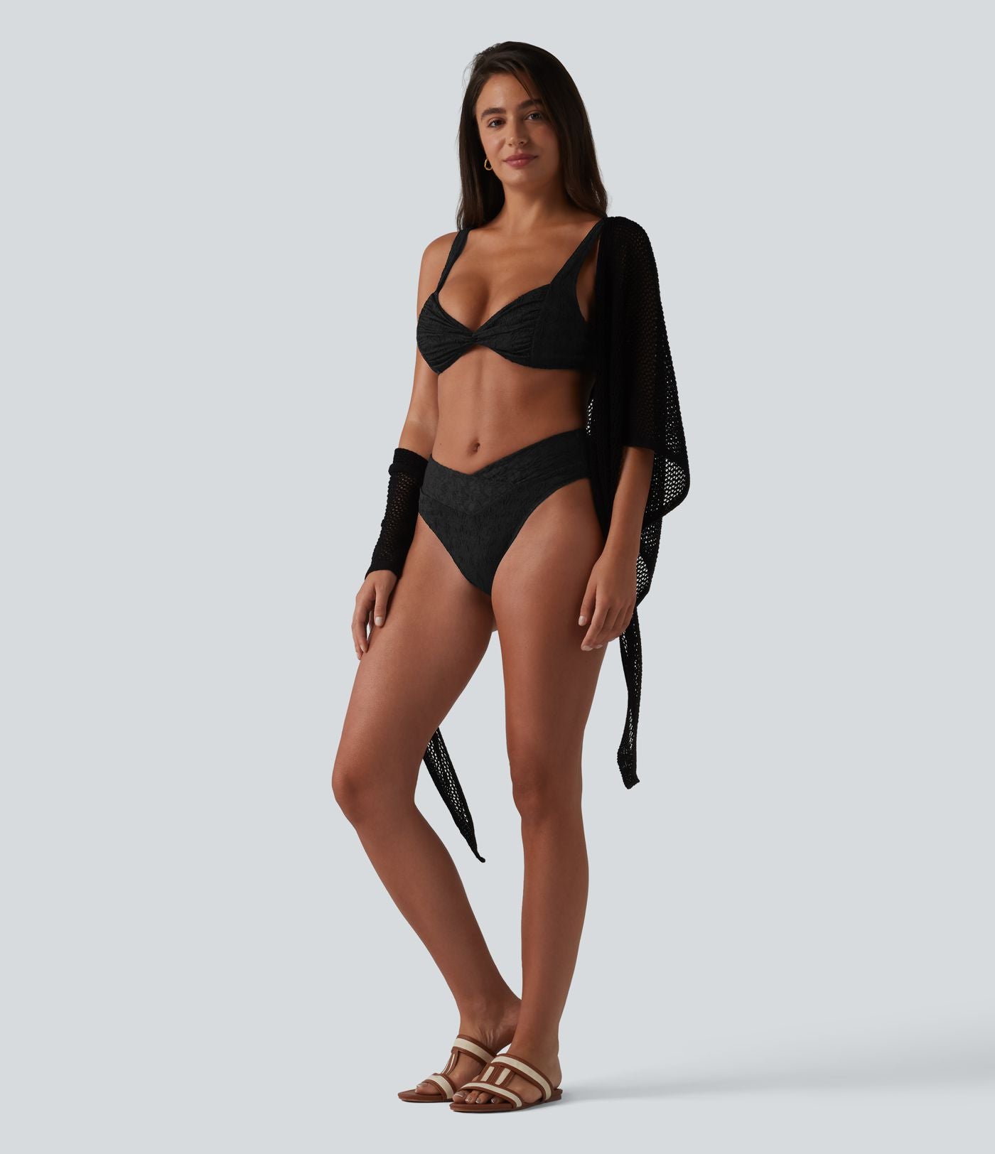 Bas de bikini jacquard croisé taille mi-haute