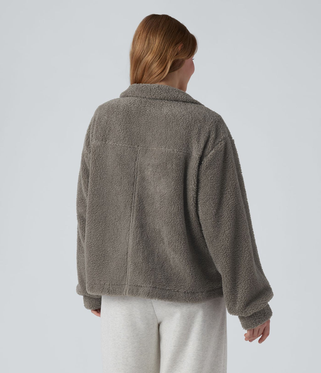 Veste sherpa de randonnée col montant manches longues avec poches