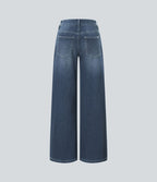 Halara Flex™ Jean Large Casual Taille Basse avec Boutons Zip Multiples Poches Lavés Élastiques et Tricotés