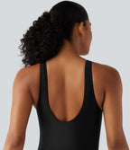 Robe de bain 2-en-1 gainante col V croisé avec fronces, ourlet asymétrique noué, mesh contrasté et brassière intégrée
