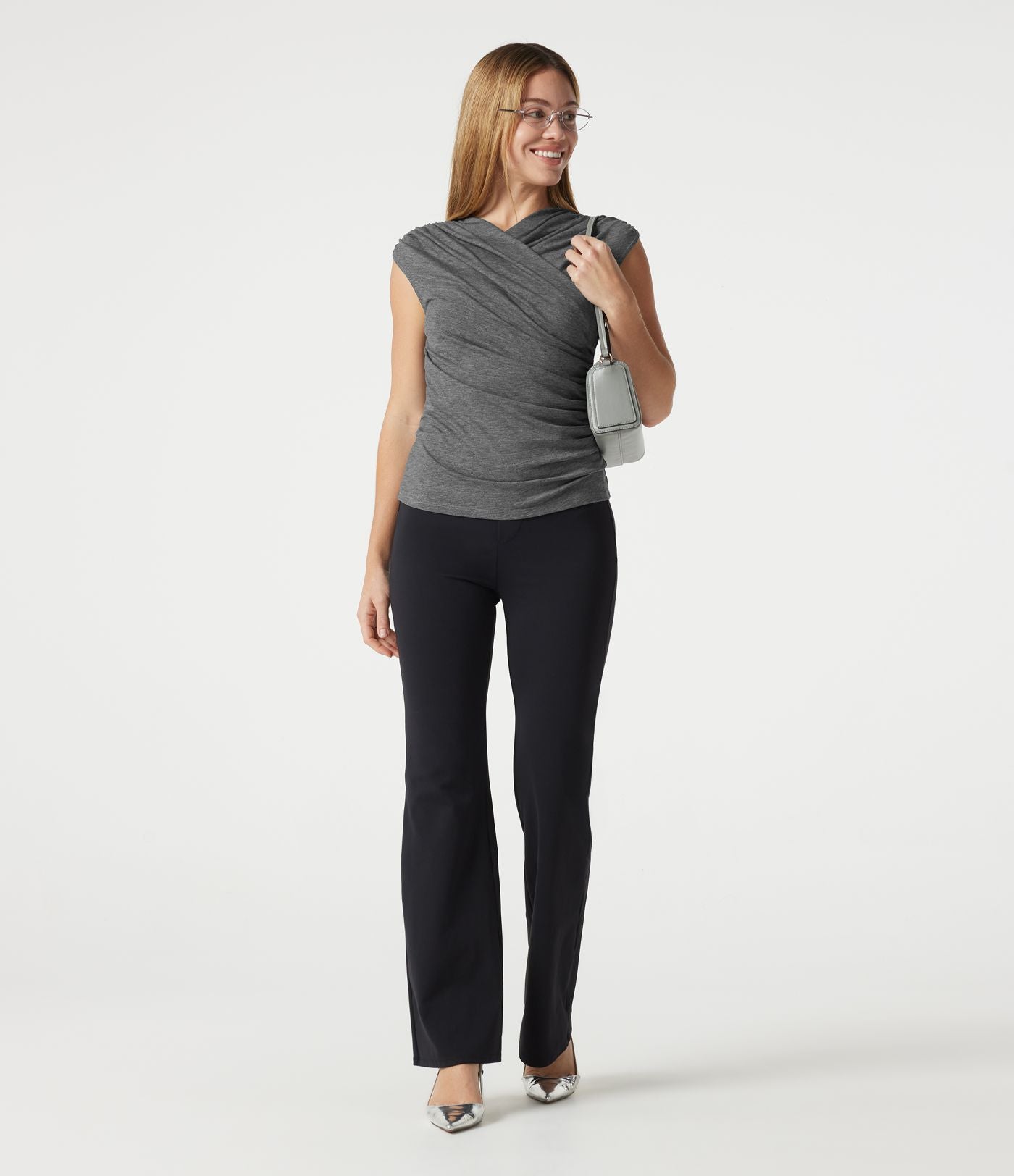 T-shirt casual sans manches à col V froncé