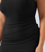 Softlyzero™ Robe Casual Midi Grande Taille Corset Moulante Encolure Carrée Dos Nu Ruchée