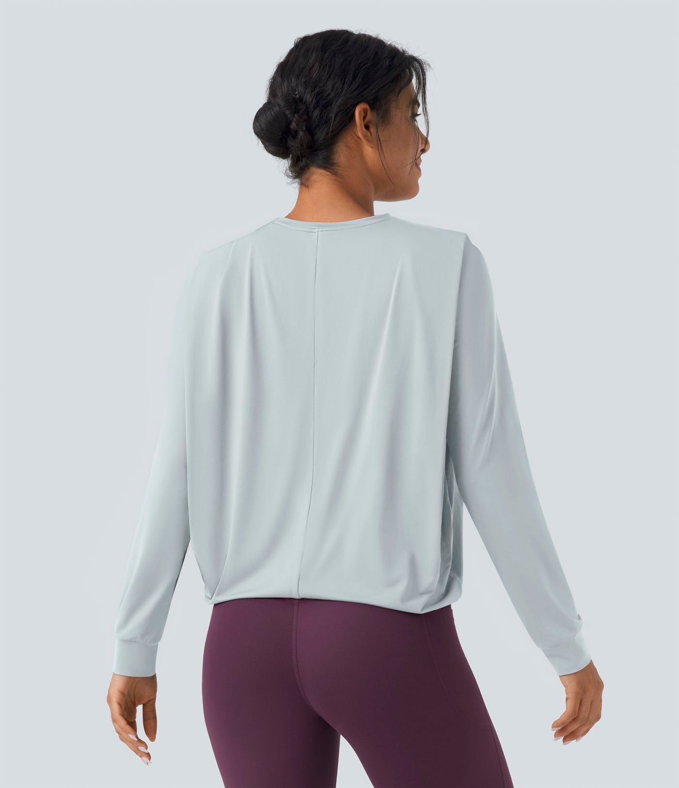 Haut de sport yoga col rond manches longues froncé - UPF50+