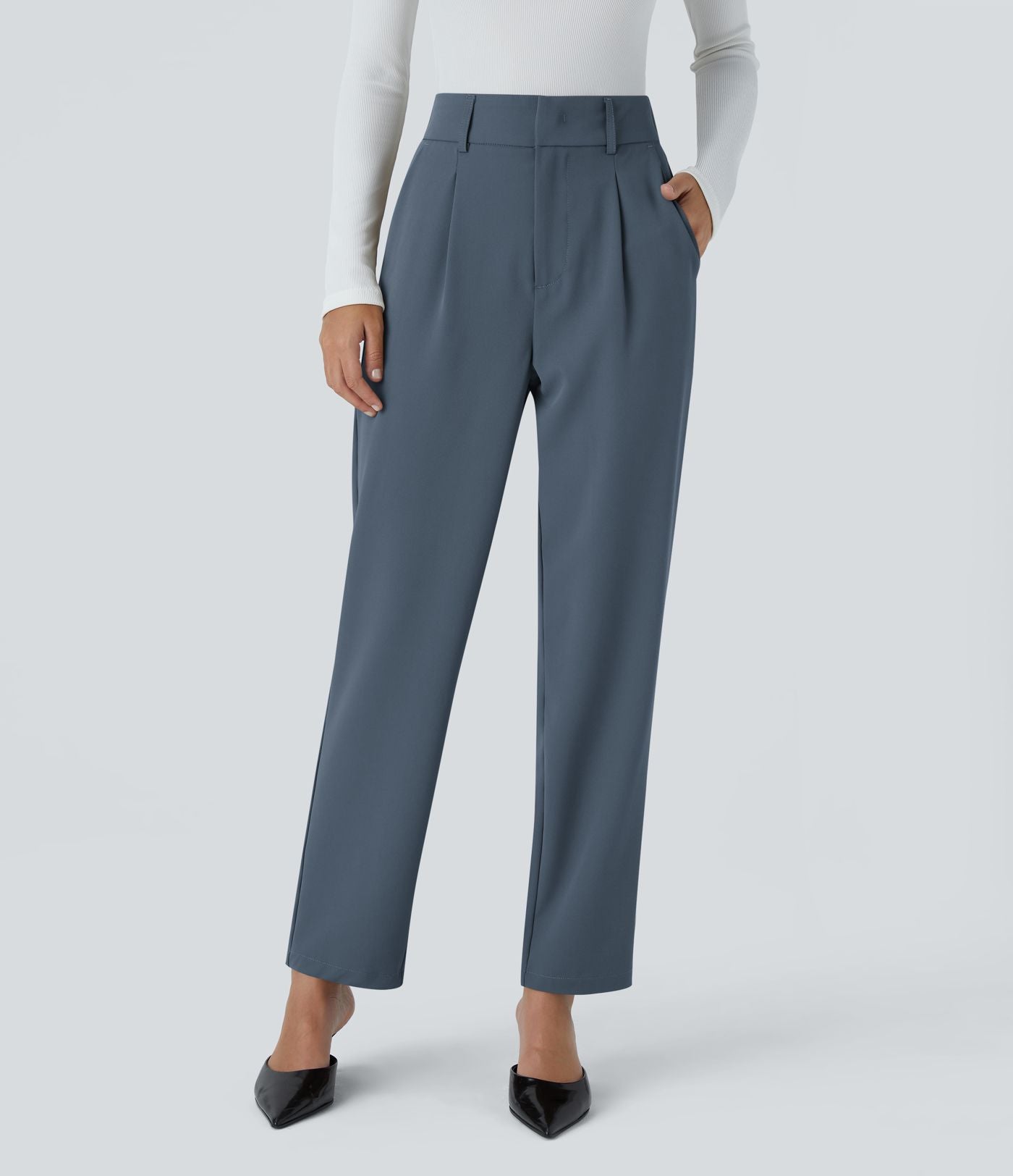 Pantalon tailleur Halara Flex™ fuselé uni, taille haute, avec poches