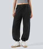 Pantalon jogging coton molleton français délavé taille mi-haute avec poches