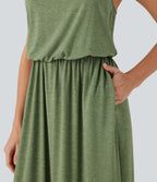 Robe longue fluide type nuisette à bretelles ajustables avec poches