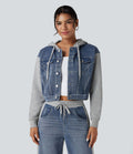 Veste en jean patchwork à capuche avec cordon de serrage et manches longues Halara Flex™