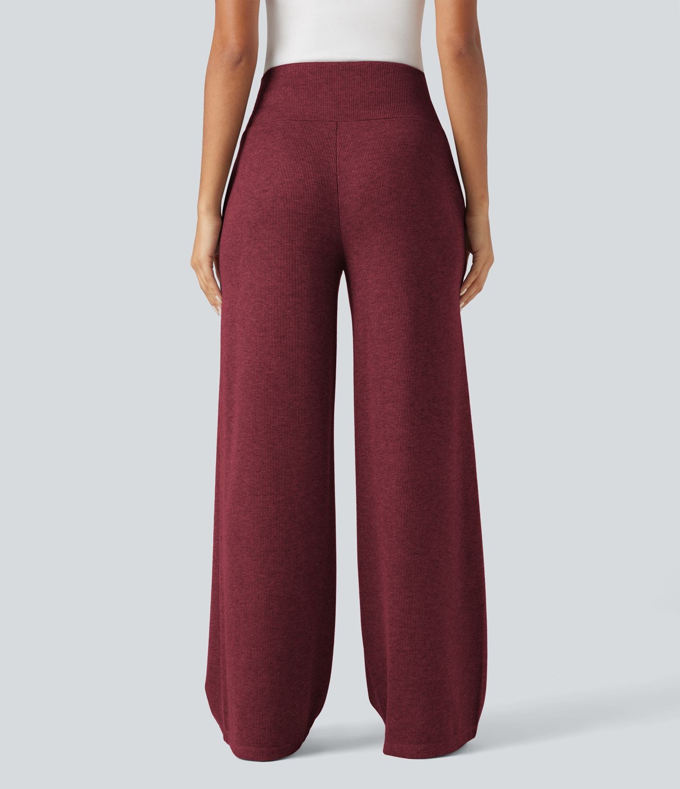 Pantalon jogging large décontracté côtelé gainant taille haute avec cordon de serrage et poches