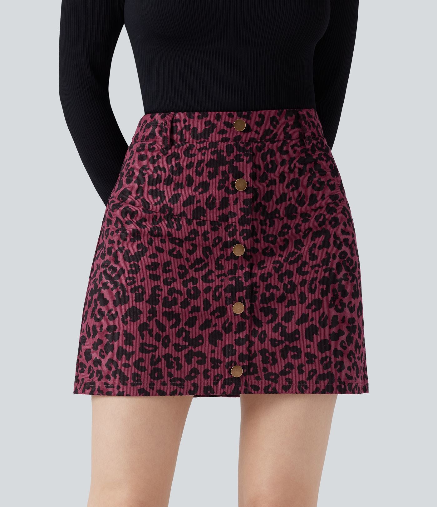 Jupe mini décontractée 2-en-1 taille haute imprimé léopard avec poche