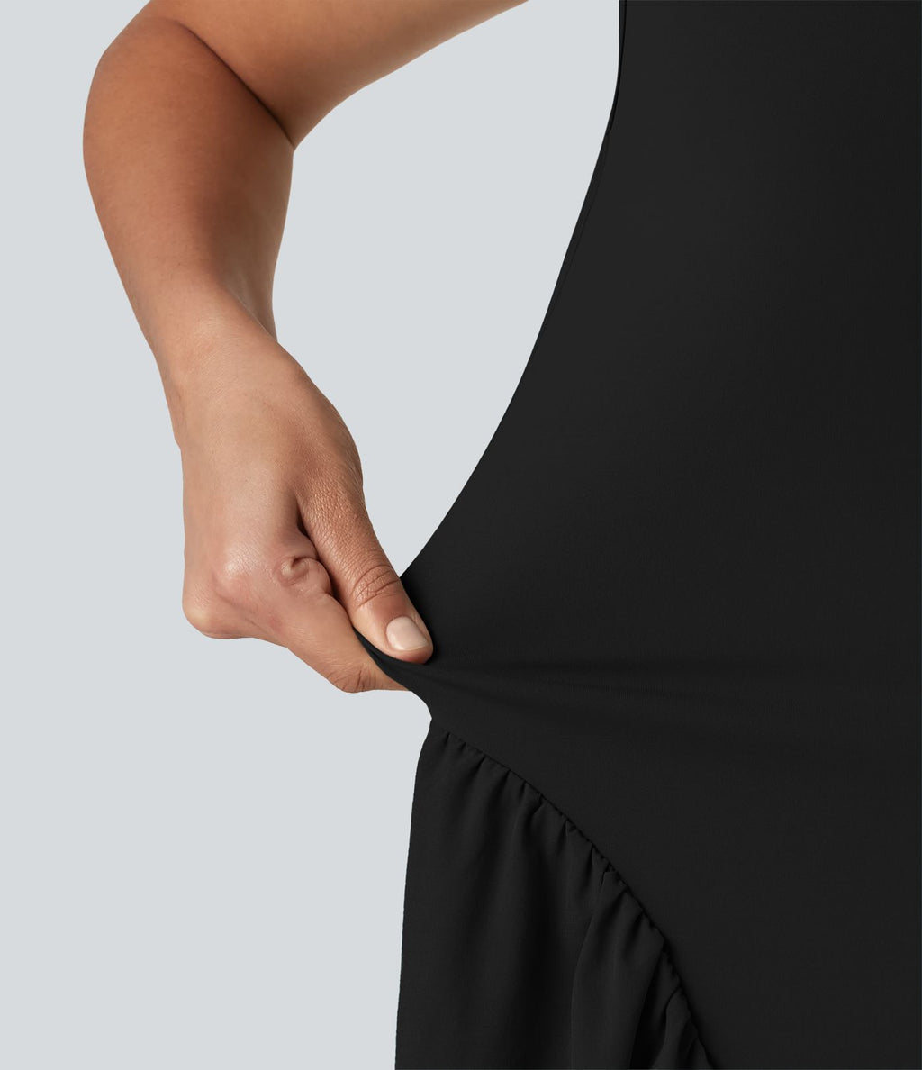 Robe longue casual fluide col U sans manches avec poches