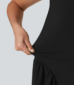 Robe longue casual fluide col U sans manches avec poches