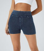 Halara Flex™ Shorts 7,5cm Casual en Denim Tricot Extensible Taille Haute Avec Poches Latérales Arrière