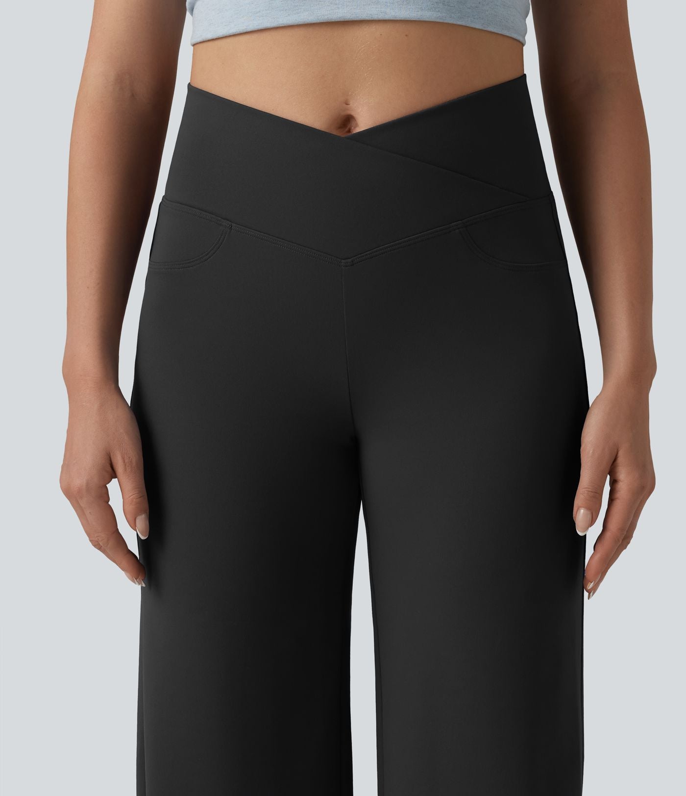 Pantalon bootcut casual DayStretch croisé taille haute ventre plat avec poches