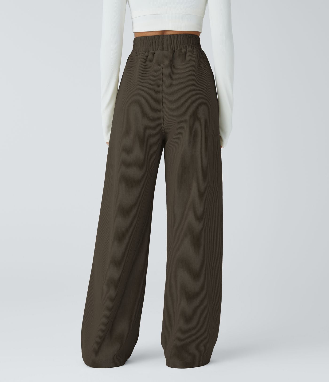 Pantalon velours côtelé de jogging décontracté à taille haute avec poches latérales