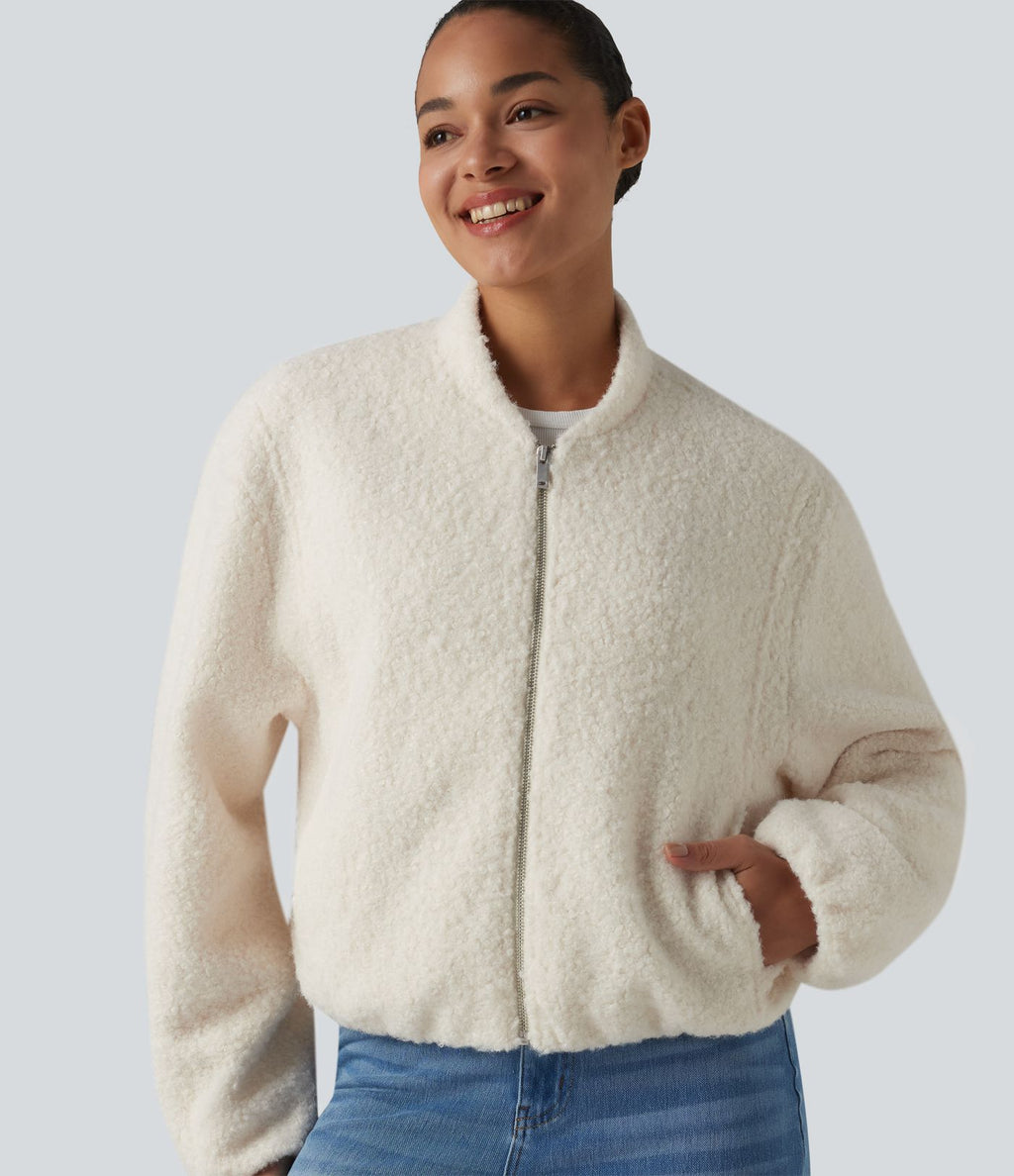Veste sherpa décontractée zippée avec poches