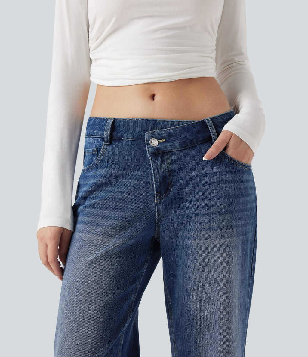 Jean décontracté Halara Flex™ asymétrique jambe droite taille basse avec poches