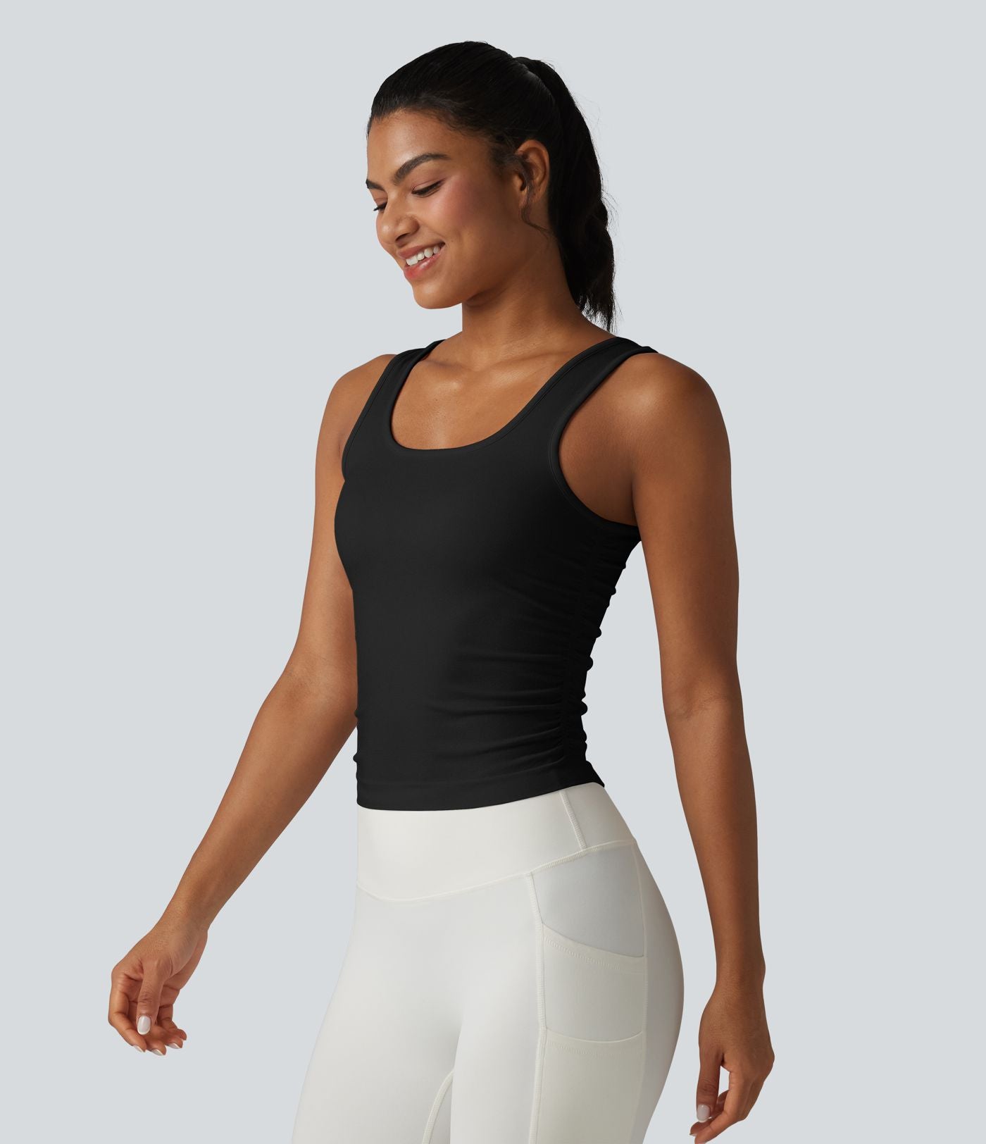 OneForm Seamless Flow Débardeur de yoga sans couture col carré avec fronces