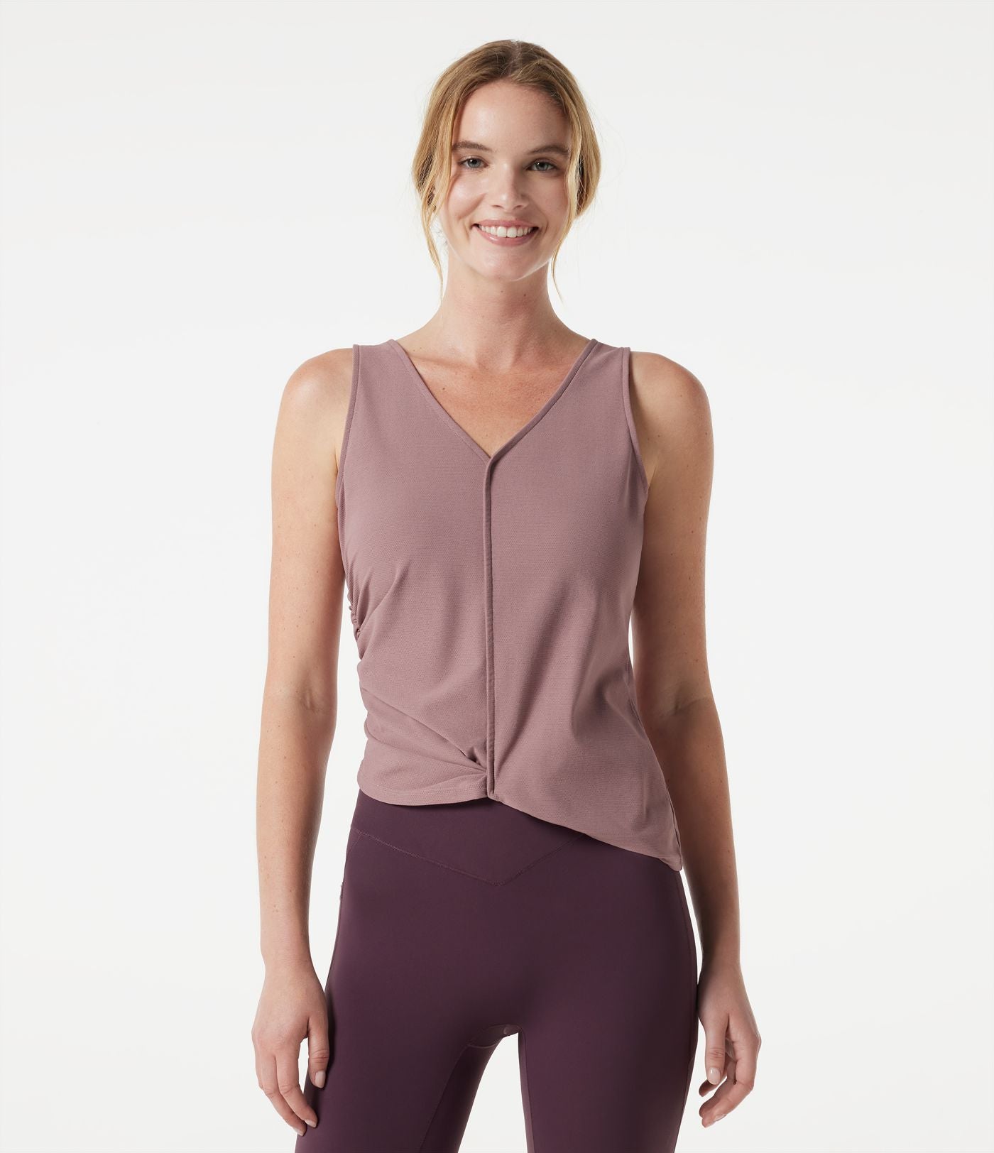 Débardeur de yoga col V avec ourlet asymétrique et fronces latérales