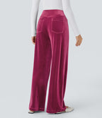 Pantalon décontracté large en velours, taille haute, avec poches