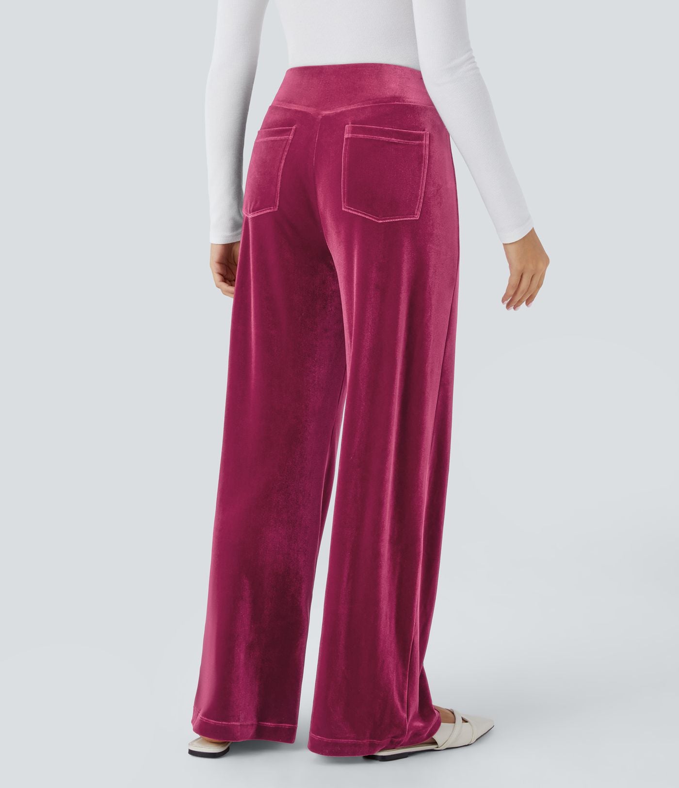 Pantalon décontracté large en velours, taille haute, avec poches