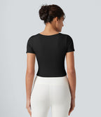 Haut de yoga court OneForm Seamless Flow col V à manches courtes avec brassière intégrée