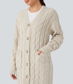 Cardigan décontracté long col V manches longues avec poches
