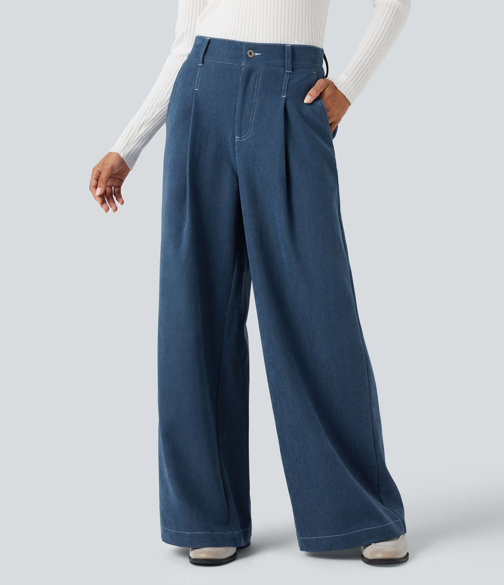 Pantalon baggy taille haute avec poches