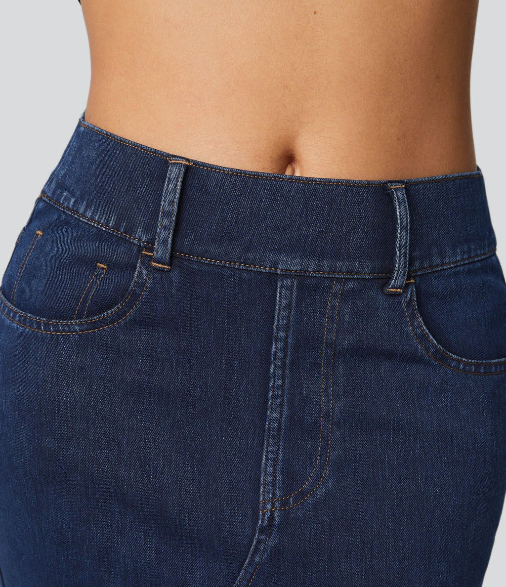Halara Flex™ Jupe en Jean Midi Casual Tricot Extensible Taille Haute Poches Multiples