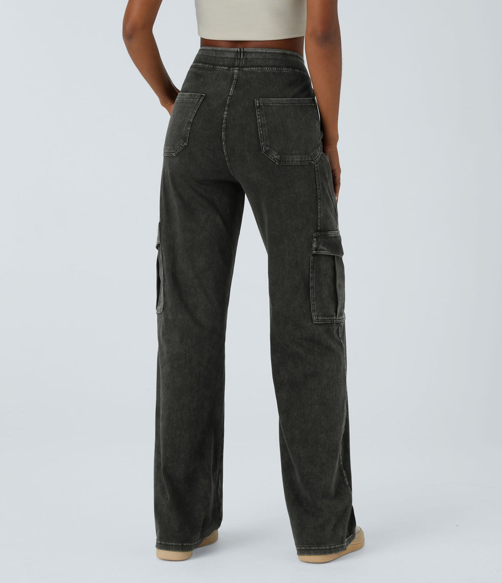 Halara Flex™ Taille Mi-Haute Multiples Poches Jambe Droite Jean Cargo Décontracté Extensible